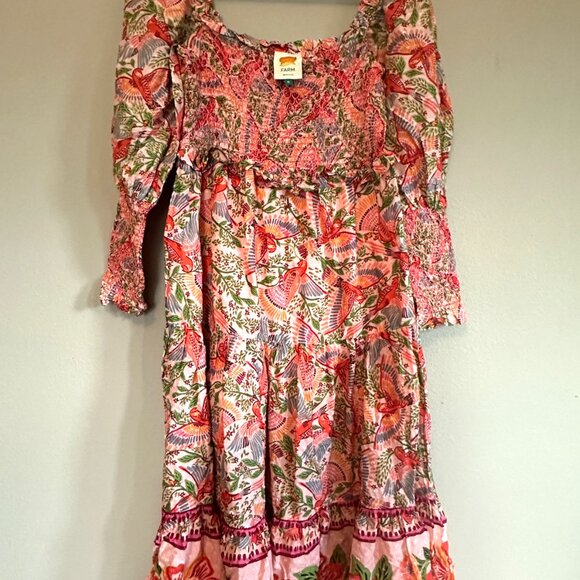 Farm Rio Pink Macaw Flight Smocked Top Maxi Dress - Picture 3 of 6